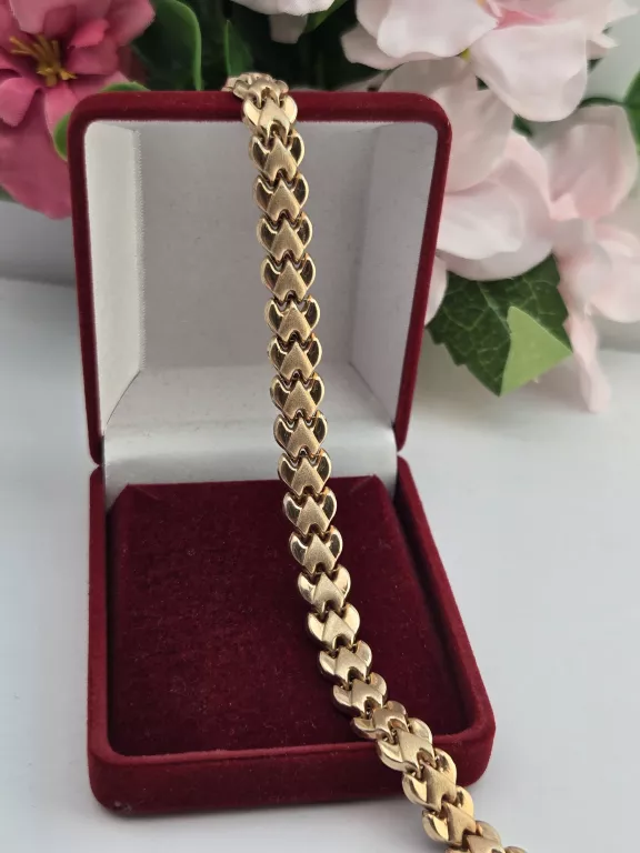 ZŁOTA KOLIA ZŁOTY ŁAŃCUSZEK PLECIONY GRUBY PEŁNY CZERWONE ZŁOTO 585 45 CM