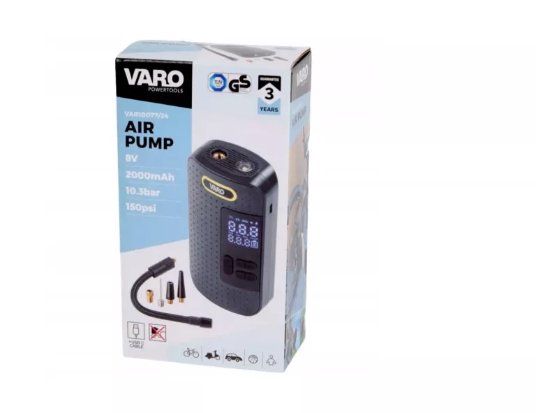 POMPKA ROWEROWA AKUMULATOROWA SAMOCHODOWA KOMPRESOR VARO 8 V 2000 MAH