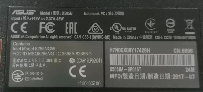 LAPTOP ASUS X505B