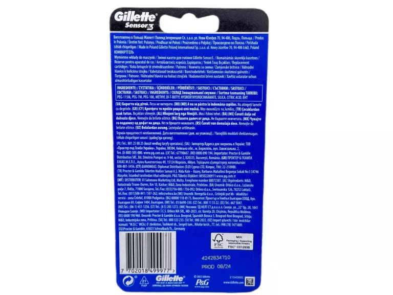 WKŁADY DO GILLETTE SENSOR 3 8 SZT