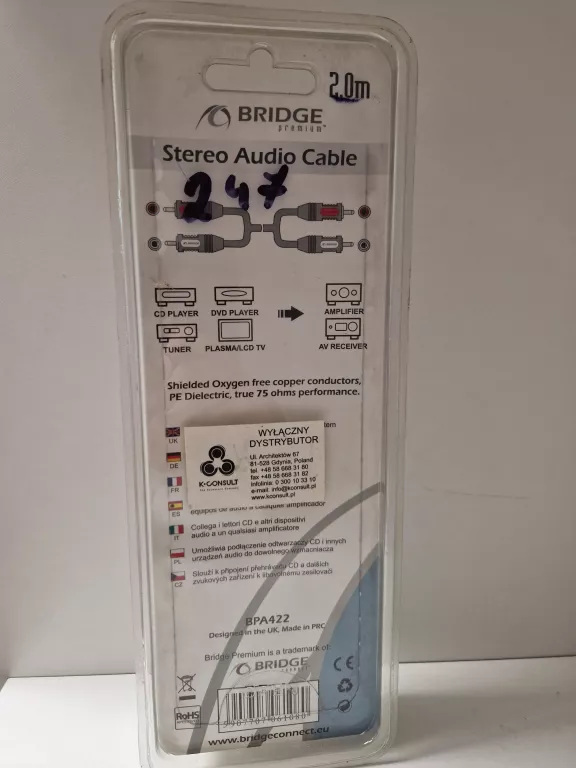 BRIDGE PREMIUM KABEL AUDIO 2 X RCA WTYK 2,0M