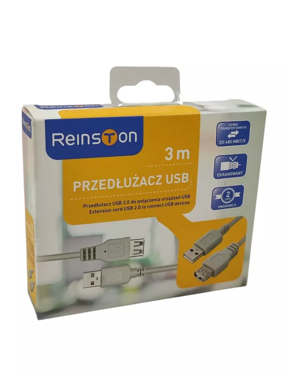PRZEDŁUŻACZ USB 2.0 KABEL USB-A REINSTON EKK04 3M DO 480 MBIT/S EKRANOWANY