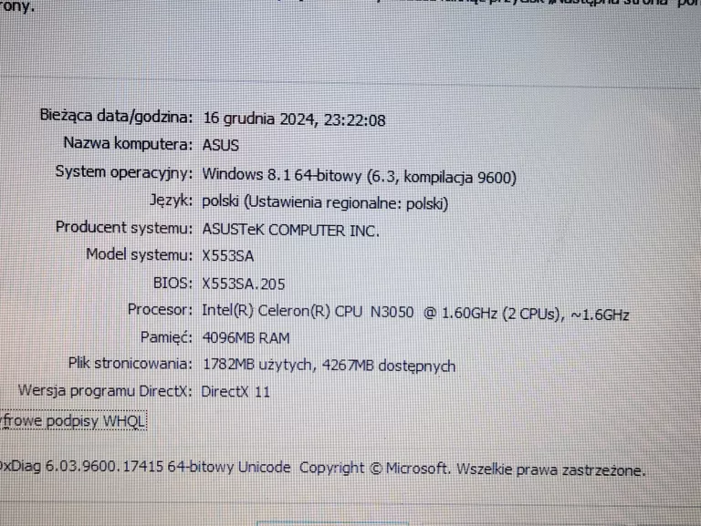 LAPTOP ASUS X553SA N3050 4GB RAM 1TB HDD