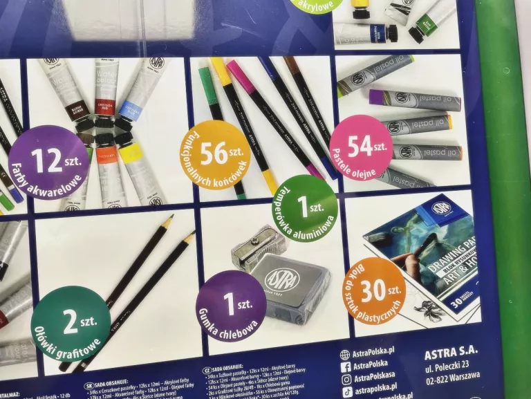 ASTRA DUŻY ZESTAW ARTYSTYCZNY 218 EL. WALIZKA PREZENT KREDKI FARBY PĘDZLE