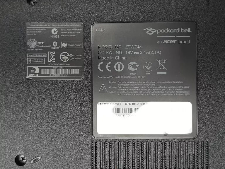LAPTOP ACER PACKARD BELL Z5WGM 8/500GB INTEL CELLERON N2830