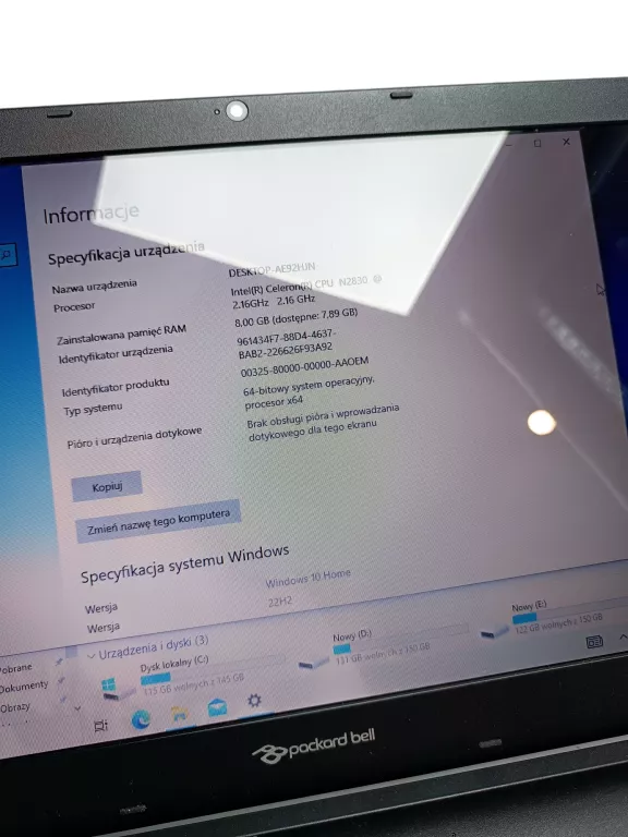 LAPTOP ACER PACKARD BELL Z5WGM 8/500GB INTEL CELLERON N2830