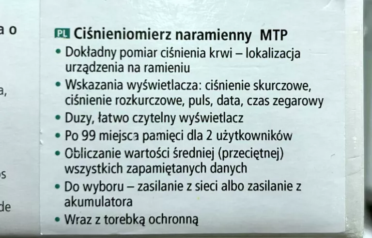 CIŚNIENIOMIERZ NARAMIENNY MTP MEDISANA BIAŁY 30-280MMHG