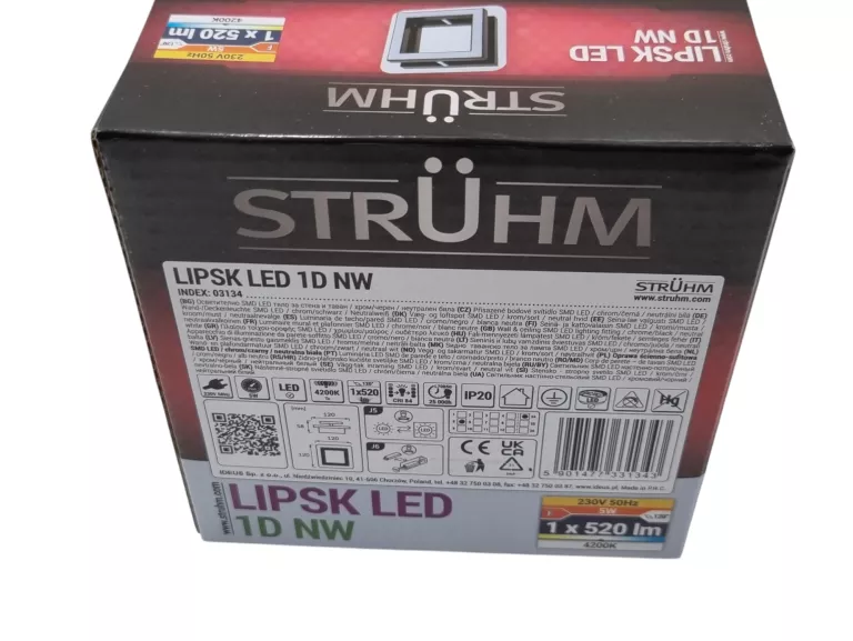 STRUHM OPRAWA SZKLANA KWADRATOWA SUFITOWA POJEDYNCZA LIPSK LED 5W NEUTRALN