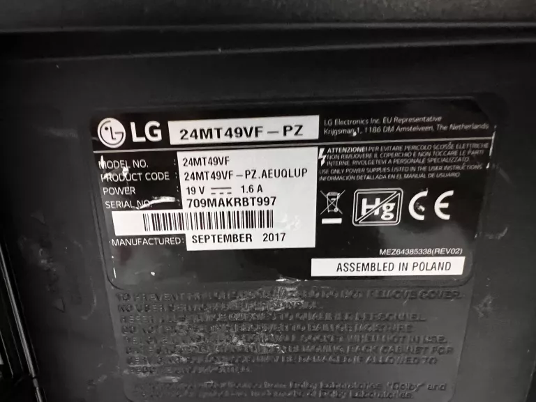 TELEWIZOR LG 24MT49VF + PILOT