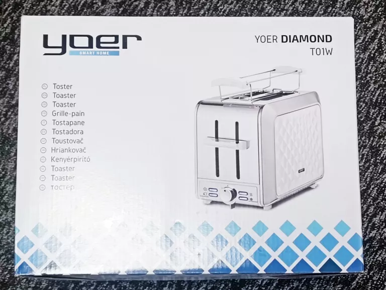TOSTER YOER 925W BIAŁY/CHROM TACKA +RUSZT NA BUŁKI 7 POZIOMÓW +ROZMRAŻANIE