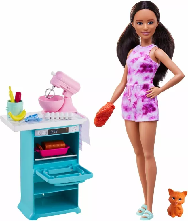 LALKA BARBIE KUCHARKA Z KOTKIEM MATTEL ZESTAW