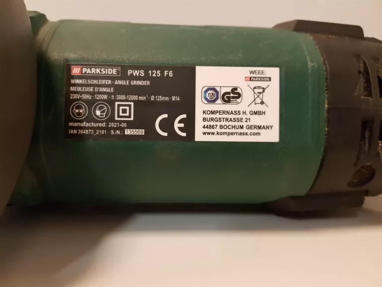 SZLIFIERKA KĄTOWA PARKSIDE PWS 125 F6 1200W Z REGULACJĄ OBROTÓW