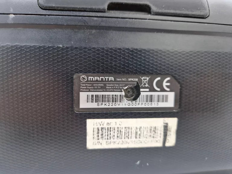 GŁOŚNIK MOBILNY MANTA SPK220 40W CZARNY