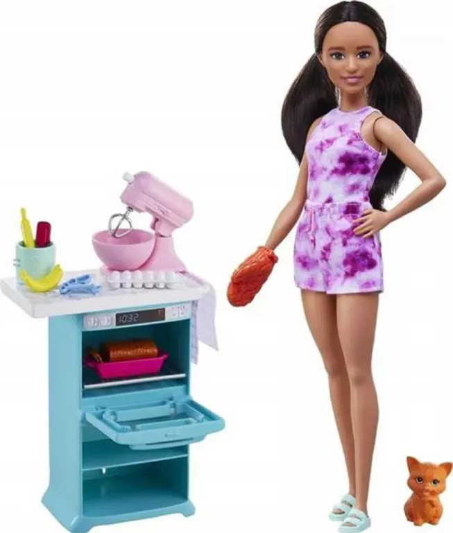 LALKA BARBIE KUCHARKA Z KOTKIEM MATTEL ZESTAW HCD44