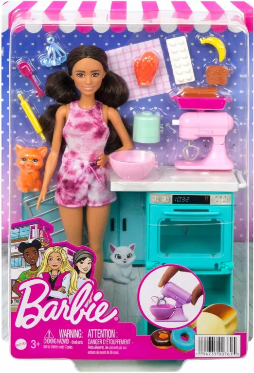 LALKA BARBIE KUCHARKA Z KOTKIEM MATTEL ZESTAW HCD44