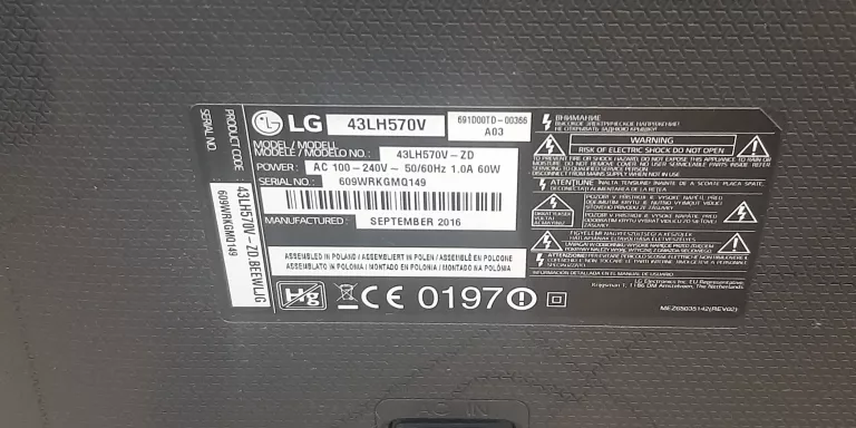 TELEWIZOR LG LH570V 43 + 2 PILOTY SMART TV CIEMNY EKRAN