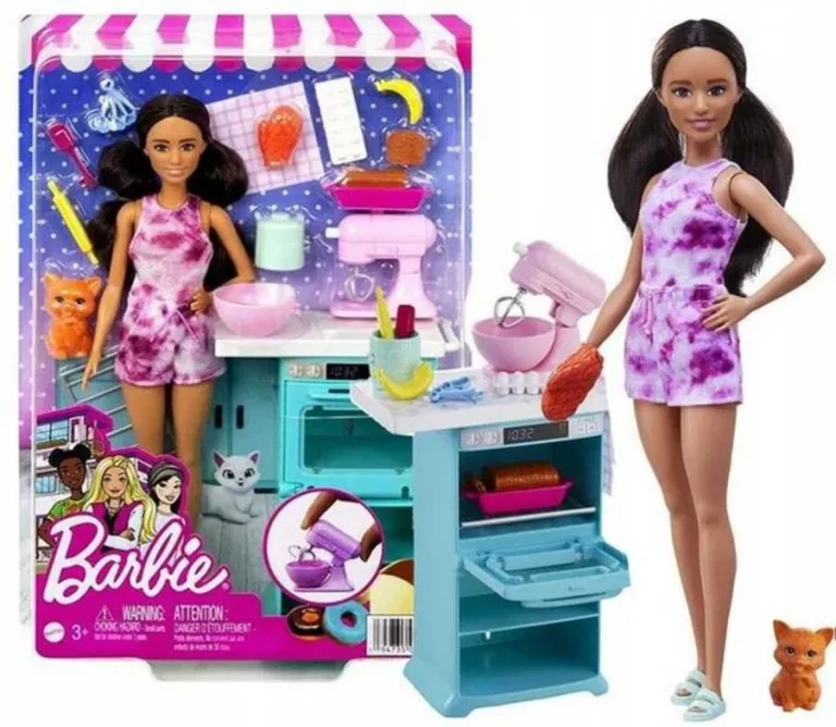 LALKA BARBIE KUCHARKA Z KOTKIEM MATTEL ZESTAW HCD44