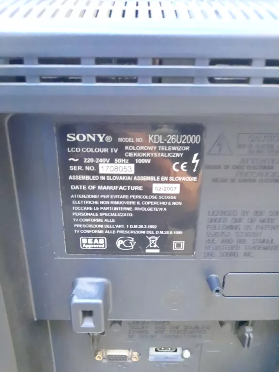 TELEWIZOR SONY KDL 26U2000
