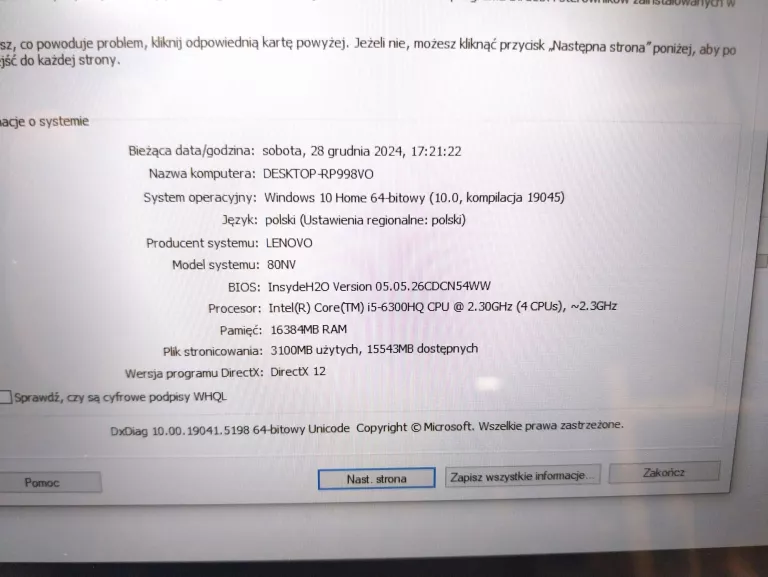 LAPTOP LENOVO Y700 15 W10 16/128SSD 1TB HDD + KOMPLET