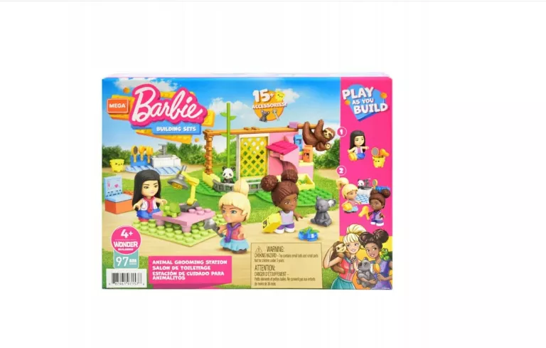 KLOCKI MEGA BLOCKS BARBIE SALON DLA ZWIERZĄT 97 ELEMENTÓW ZESTAW KLOCKÓW