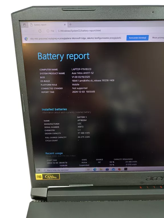 LAPTOP ACER NITRO 5 AN517-52 I7-10750H RTX 2060 16/512GB