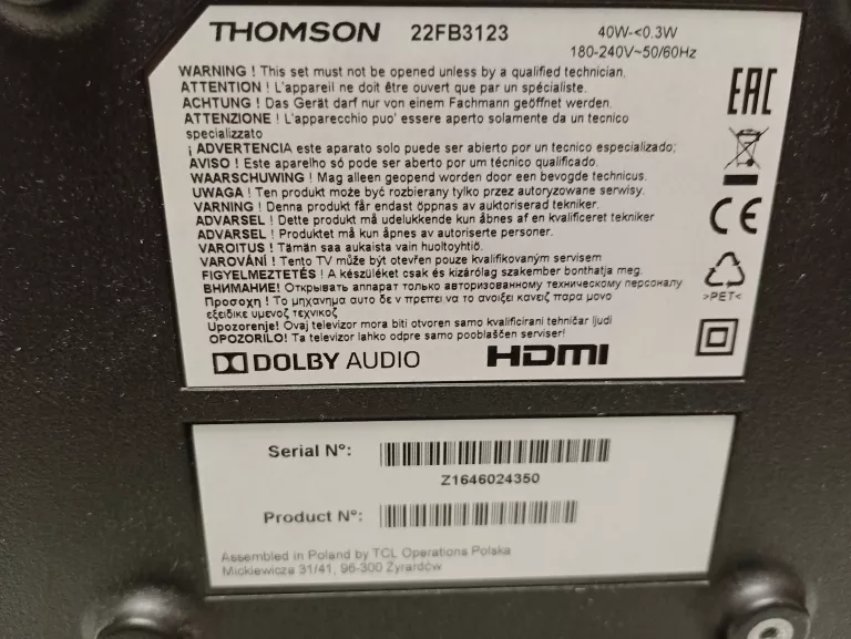 TELEWIZOR THOMSON 22" 22FB3123