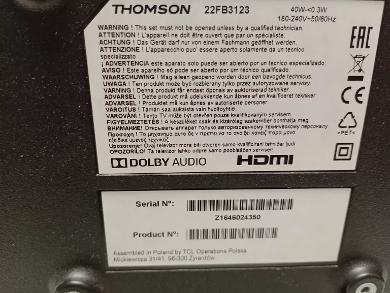 TELEWIZOR THOMSON 22" 22FB3123