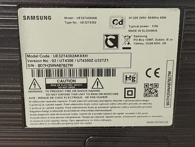 TELEWIZOR LED SAMSUNG UE32T4302AK 32" DVB-T2 SMART TV