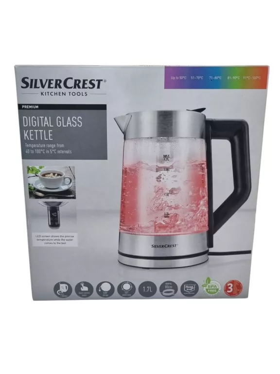 CZAJNIK SILVERCREST DIGITAL GLASS KETTLE Z REGULACJĄ TEMPERATURY 3000W 1,7