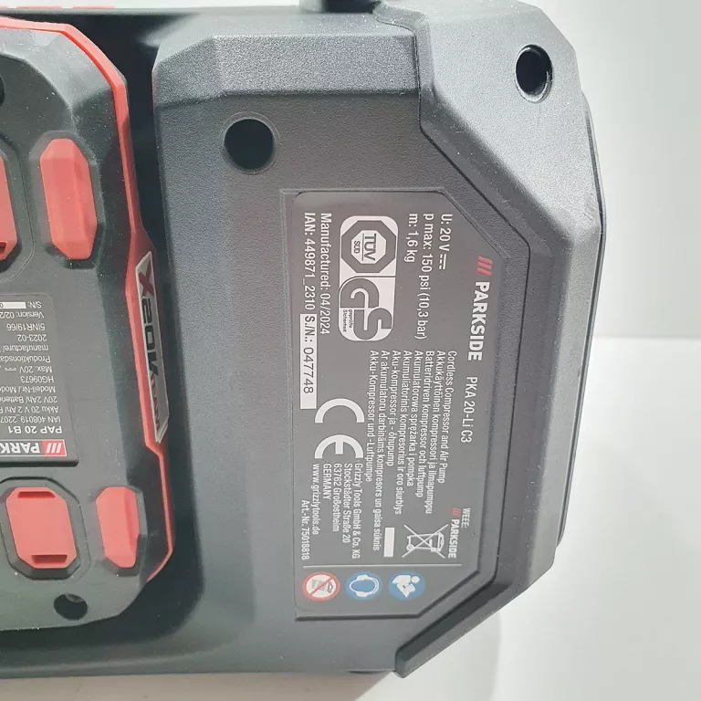 KOMPRESOR PARKSIDE PKA 20-LI 20V , SPRĘŻARKA I POMPKA 2W1, LAT + AKUMULATO