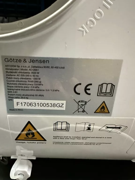 KLIMATYZATOR PRZENOŚNY GÖTZE & JENSEN AC12001