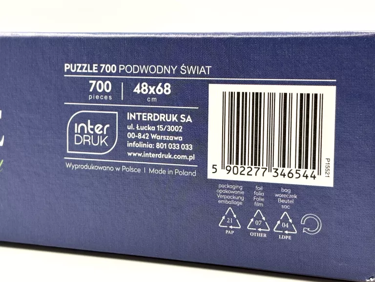 PUZZLE ŚWIECĄCE W CIEMNOŚCI 700 PODWODNY ŚWIAT P15521 INTERDRUK 48 X 68 CM