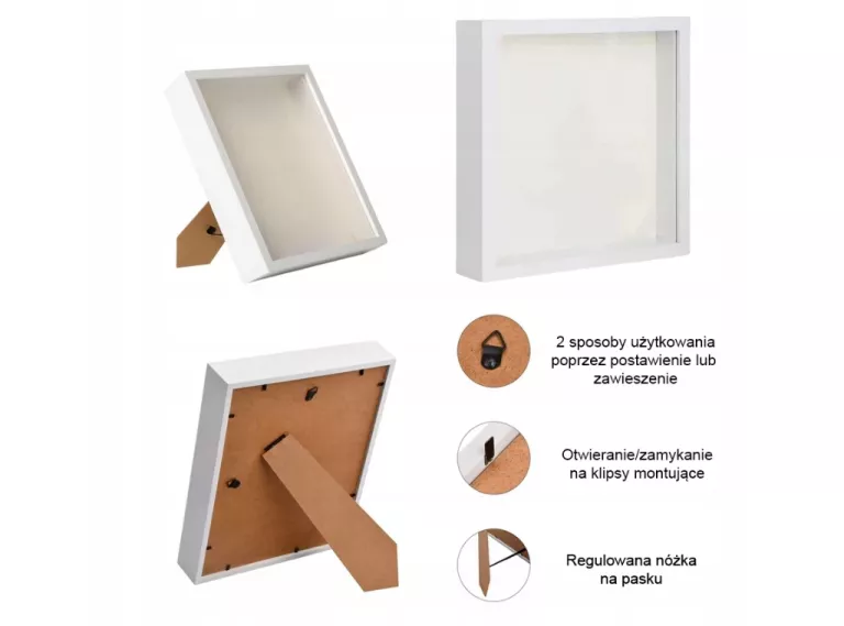 BIAŁA RAMKA NA ZDJECIA 3D Z SZYBĄ GŁĘBOKOŚĆ 4,5CM WYMIARY 31,5 CM X 22,5