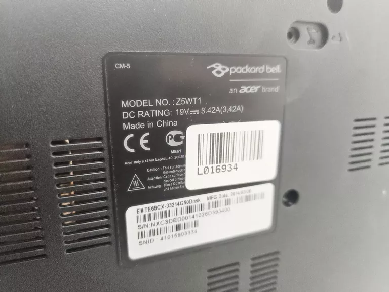 LAPTOP PACKARD BELL Z5WT1 EASYNOTE TE69BM 15,6 " I3-3217U 8GB/500GB