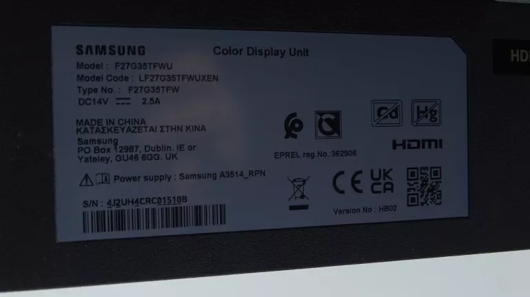 MONITOR SAMSUNG ODYSSEY 27" F27G35TFWU 144HZ