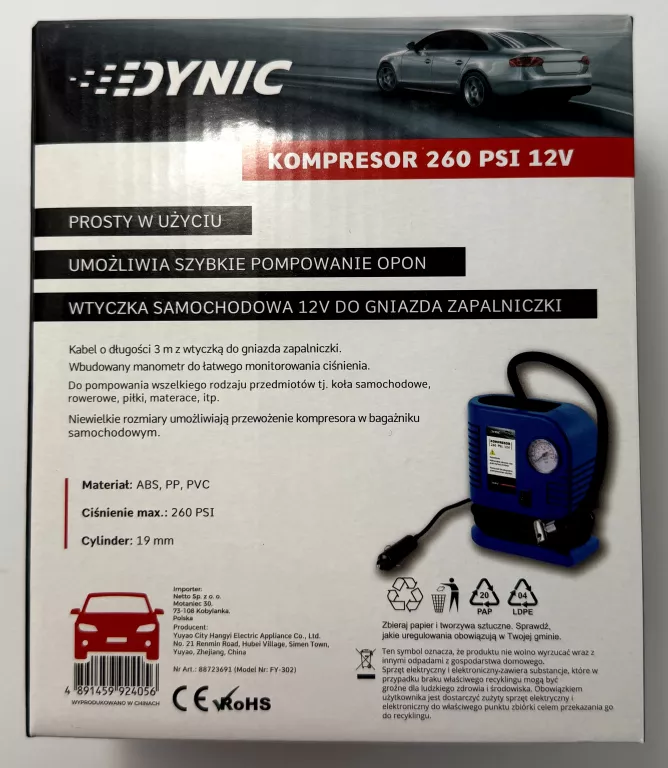 KOMPRESOR SAMOCHODOWY DYNIC 260 PSI 12V