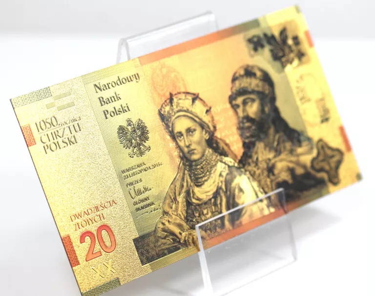 BANKNOT POZŁACANY 1050 ROCZNICA CHRZTU POLSKI - 20ZŁ