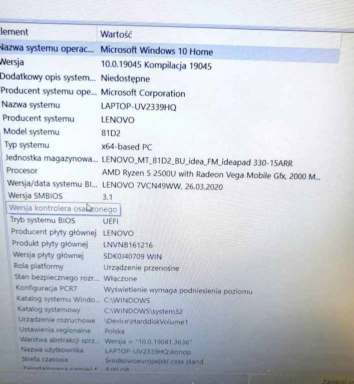 LAPTOP LENOVO IDEAPAD 330-15ARR 15,6 " AMD RYZEN 5 8 GB / 256 GB OPIS!