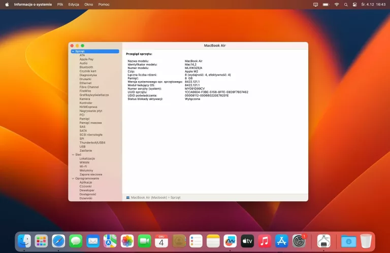 LAPTOP APPLE MACBOOK AIR 13.6" RETINA M2 8GB RAM 256GB SSD MACOS SZARY