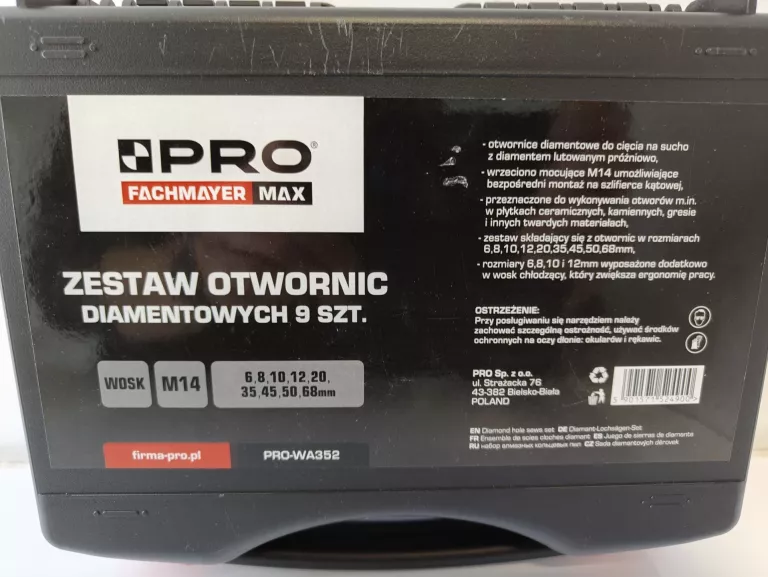 PRO ZESTAW 9 OTWORNIC DIAMENTOWYCH DO CIĘCIA M14 PRO-WA352