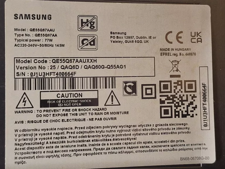 TELEWIZOR SAMSUNG QE55Q67A 55" QLED 4K SMART TV