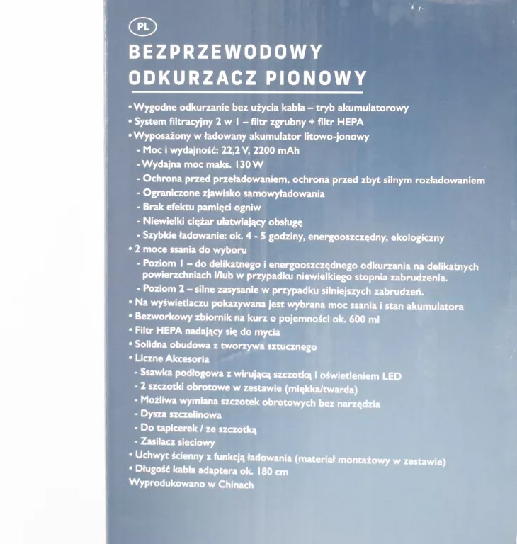 BEZPRZEWODOWY ODKURZACZ PIONOWY AMBIANO
