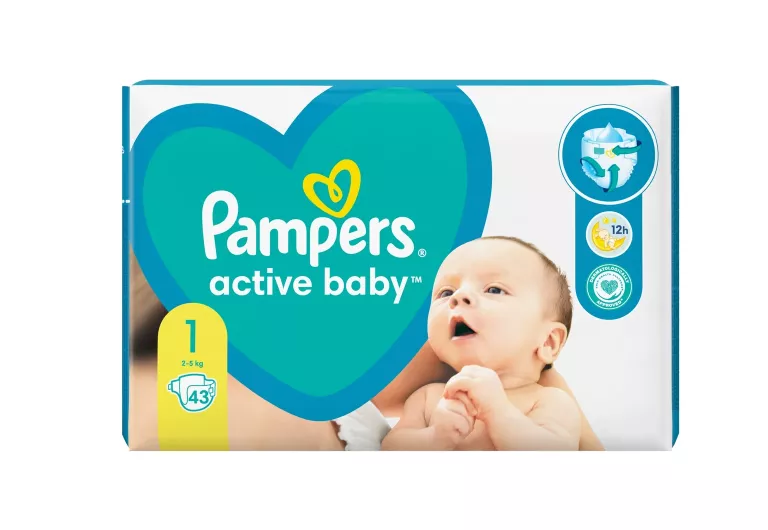 PAMPERS ACTIVE BABY ROZMIAR 1 (2-5KG) 43SZT PIELUSZKI DLA NIEMOWLĄT