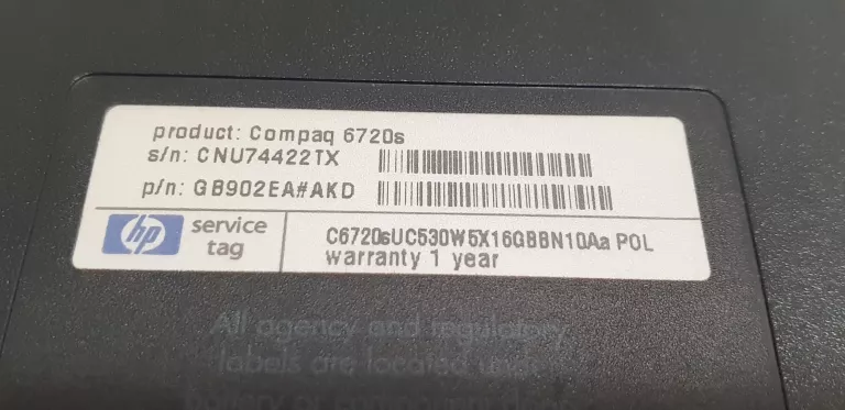 LAPTOP HP COMPAQ 6720S INTEL 1,73GHZ 100GB 2 GB RAM WINDOWS 7