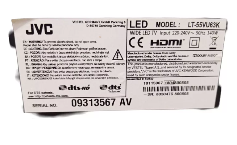 TELEWIZOR LED JVC LT55VU63K 55 CALI 4K UHD/OPIS/