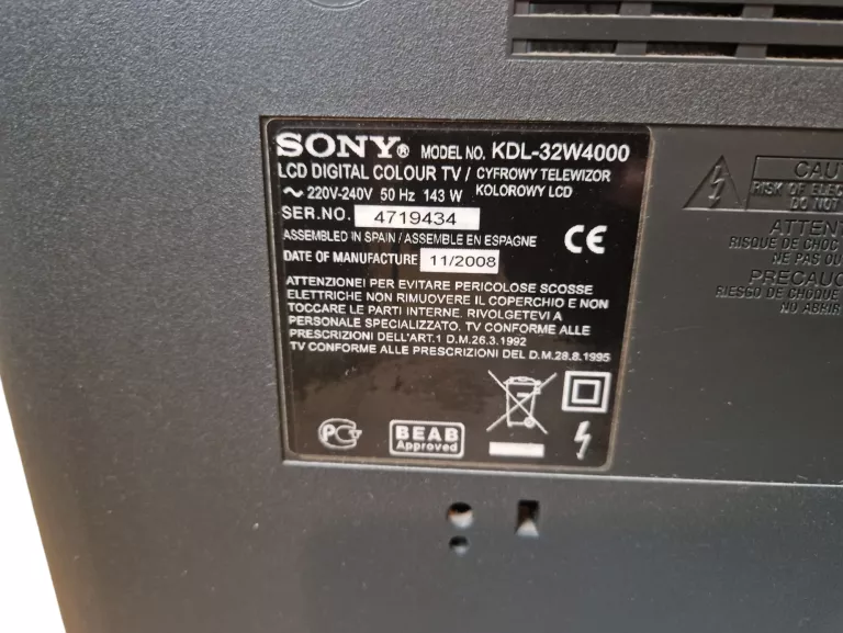 TELEWIZOR SONY BRAVIA KDL-32W4000 32" LCD FULL HD