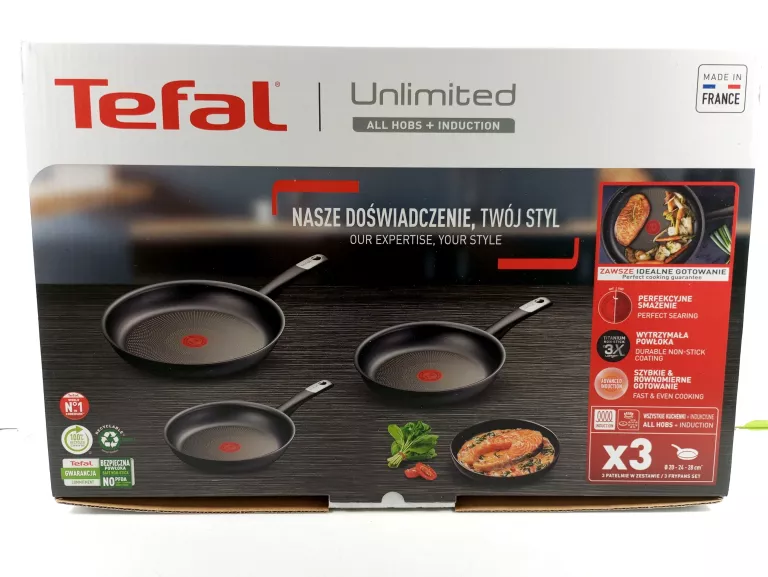 ZESTAW 3 PATELNI TEFAL UNLIMITED 20 24 28 CM ALL HOBS + INDUCTION