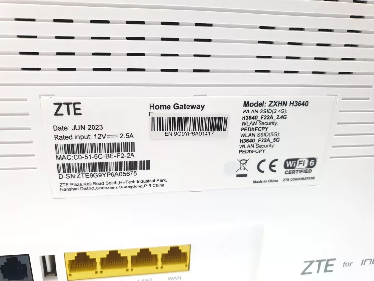 ROUTER PRZEWODOWY INEA ZXHN H3640 ZASILACZ KABEL LAN