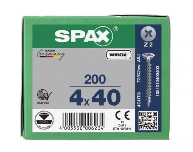 SPAX WKRĘTY 4X40MM PZ2 STOŻEK PEŁNY WIROX 200SZT
