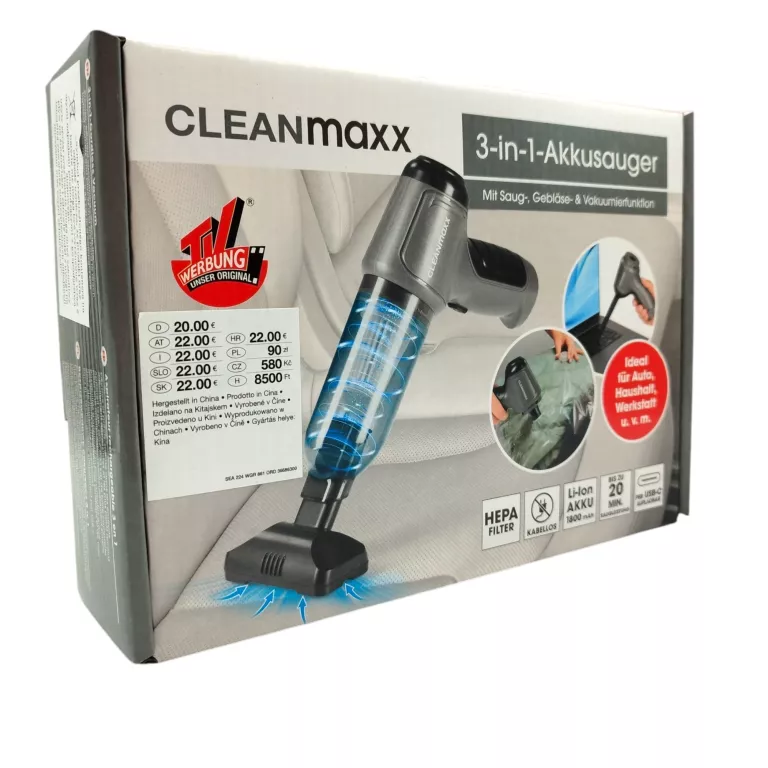 ODKURZACZ RĘCZNY CLEANMAXX 3IN1 SREBRNY/SZARY
